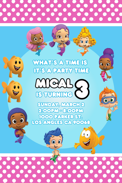 Digital Bubble Guppies Birthday Card Invitation | Personalized Digital Invites