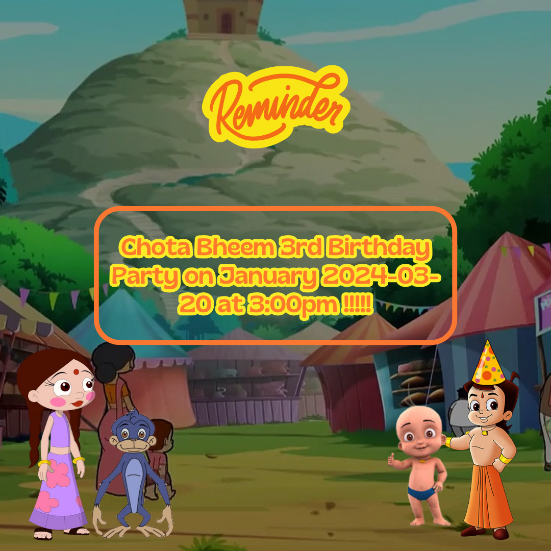 Digital Chhota Bheem Birthday Event Reminder Card