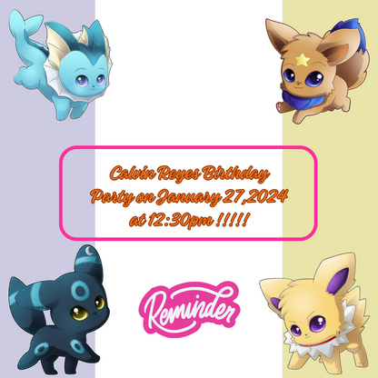 Digital Chibi Eevee Event Reminder Card