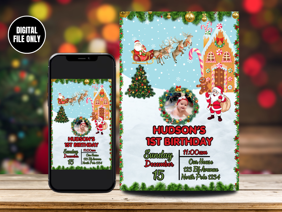 Digital Christmas Party Card Invitation | Christmas Card Invite For Party