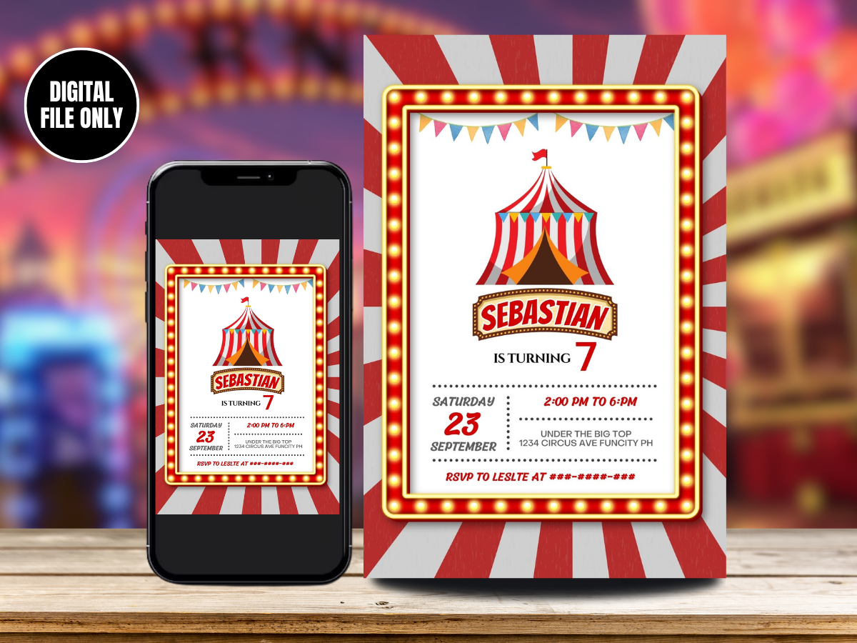 Digital Circus Birthday Card Invitations | Customizable Design | Unforgettable Fun