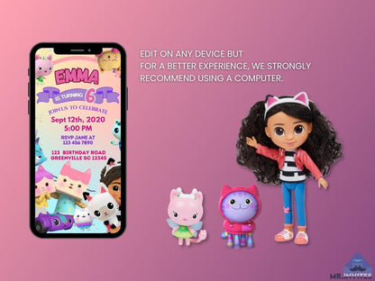 Digital Gabby's Dollhouse Birthday Invitation | Customizable & Interactive