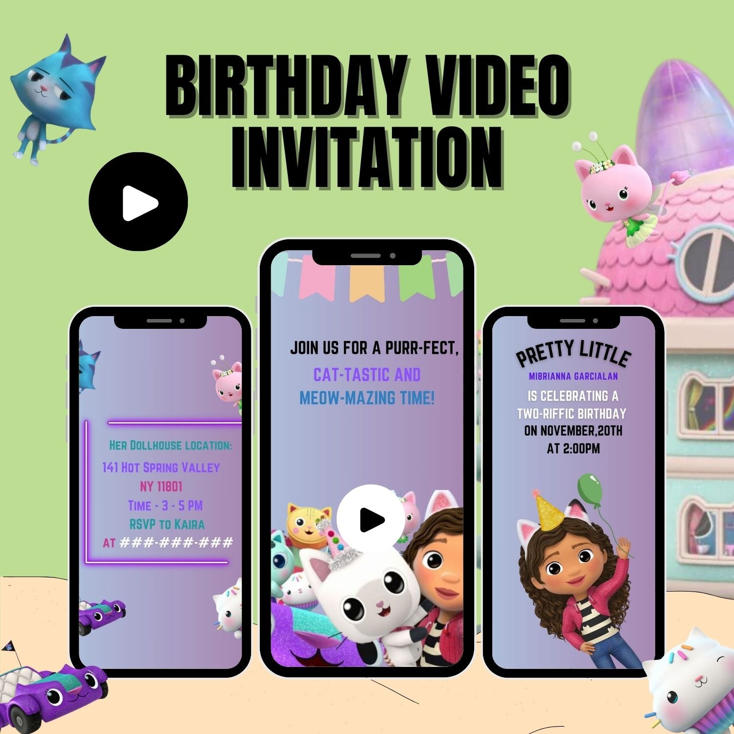 Digital Gabby's Dollhouse Birthday Video Invitation | Animated Fun-Filled Celebration