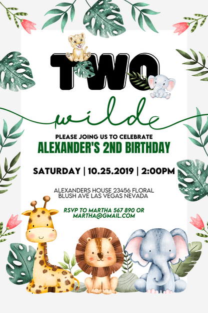 Digital Jungle gold Birthday Invitation | Custom Birthday Party Invite