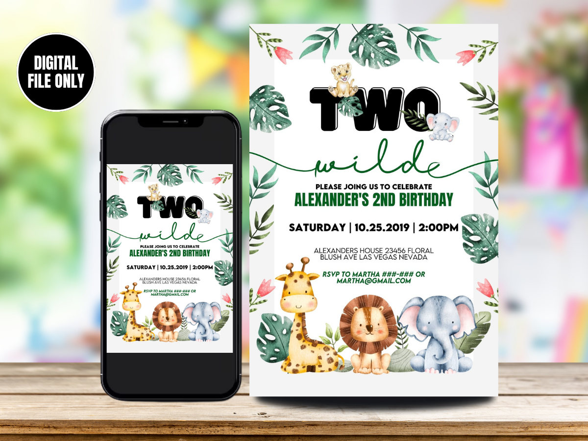 Digital Jungle gold Birthday Invitation | Custom Birthday Party Invite