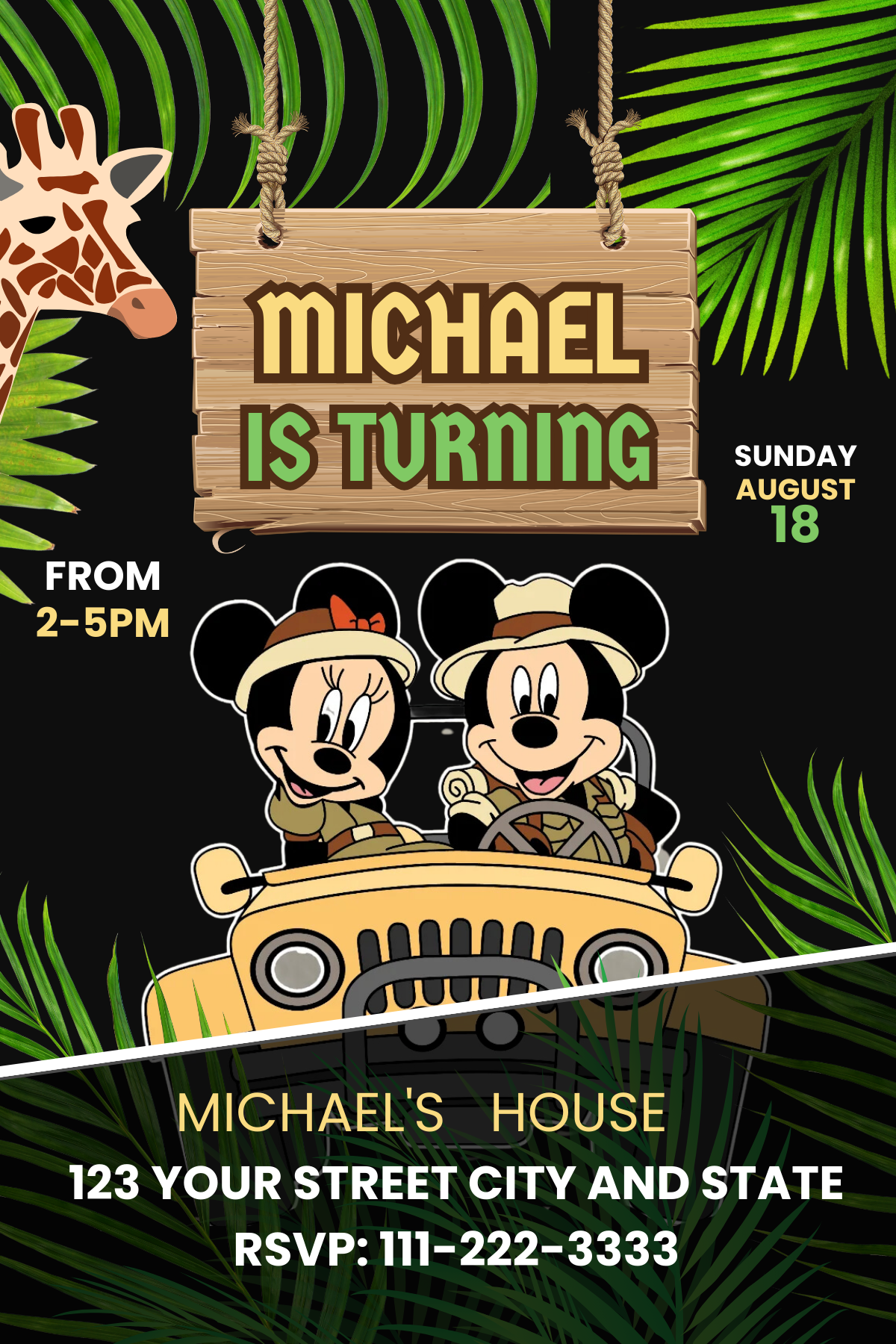 Digital Mickey Safari Birthday Invitation | Mickey Safari Birthday Card invite