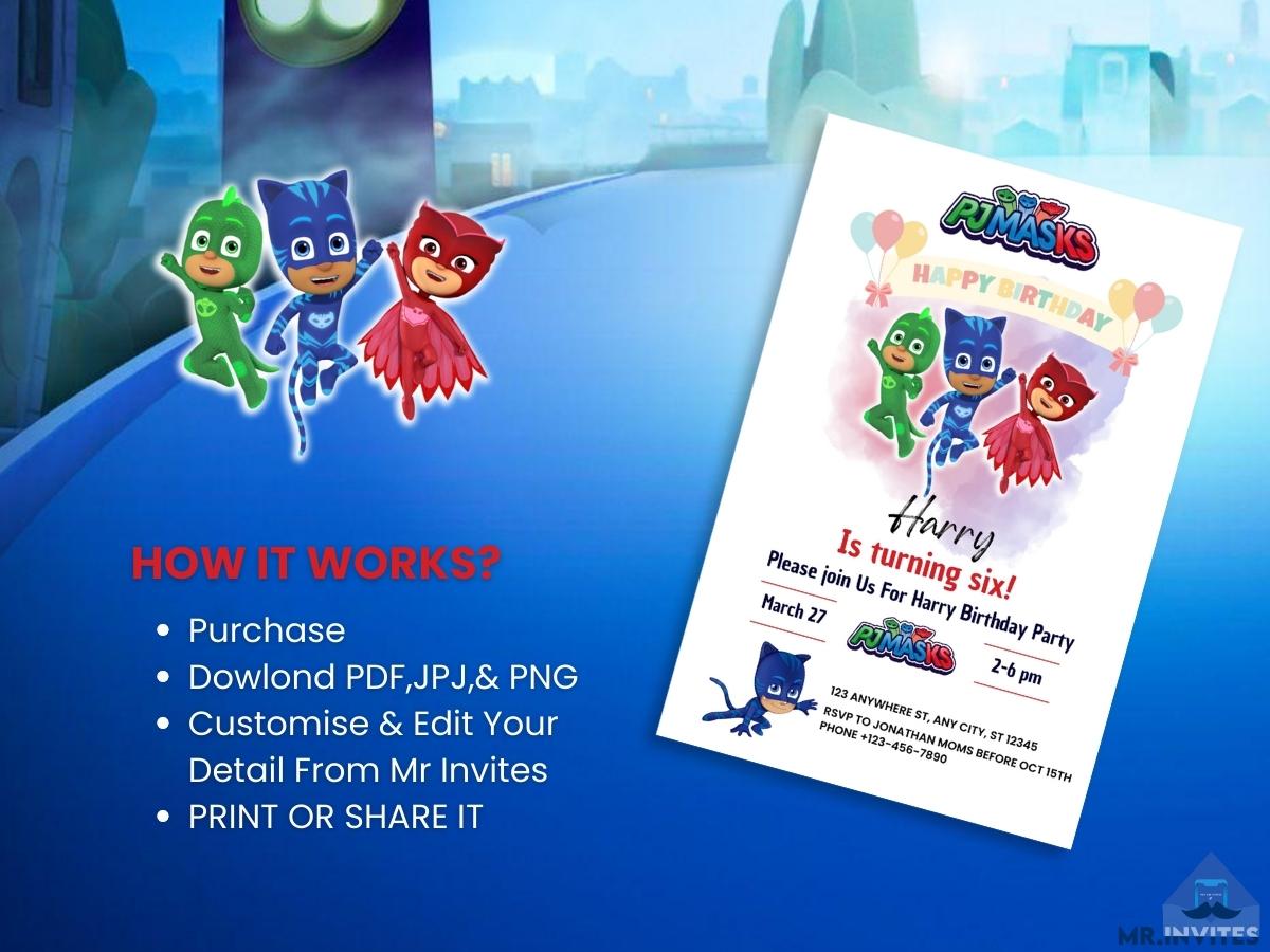 digital-pj-mask-birthday-invitations-custom-pj-mask-birthday-invite-mr-invites for Free Printable Pj Mask Invitations Digital PJ Mask Birthday Invitations | Custom PJ mask Birthday Invite – Mr. Invites for Free Printable Pj Mask Invitations