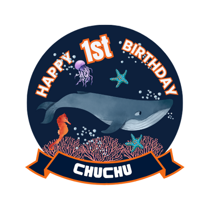 Digital Shark Birthday Cake Topper