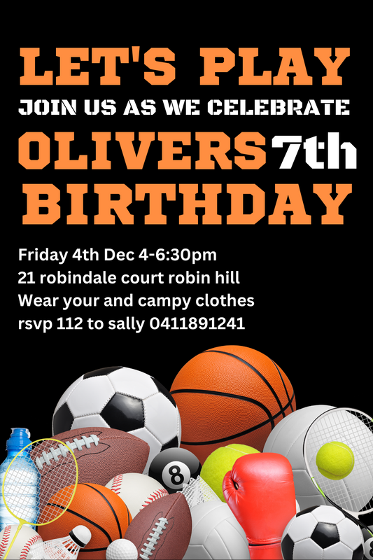 Digital Sports Birthday Card Invitation - Digital Sports Birthday Invite - Digital birthday Card invitation