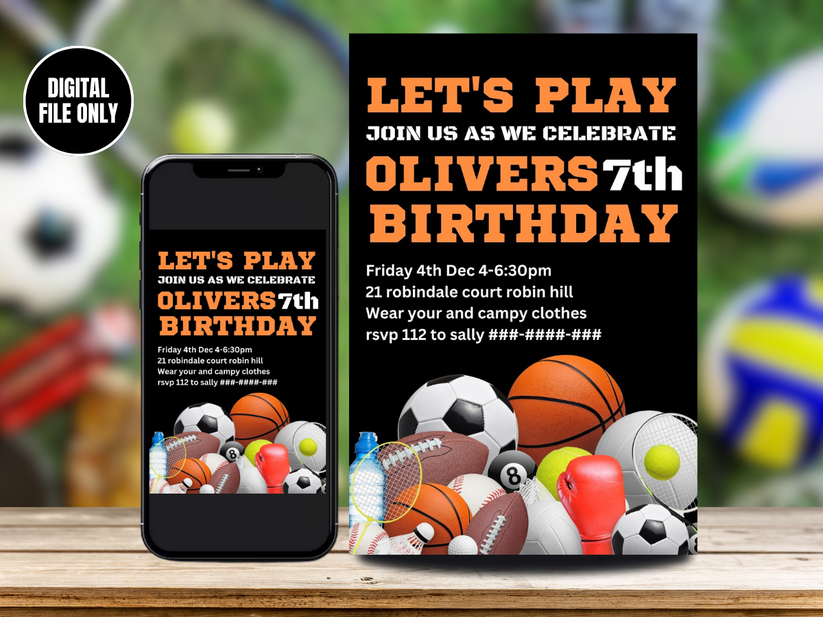 Digital Sports Birthday Card Invitation - Digital Sports Birthday Invi ...