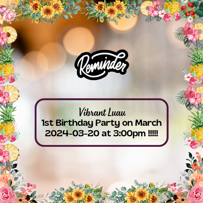 Digital Vibrant Luau Birthday Reminder Card