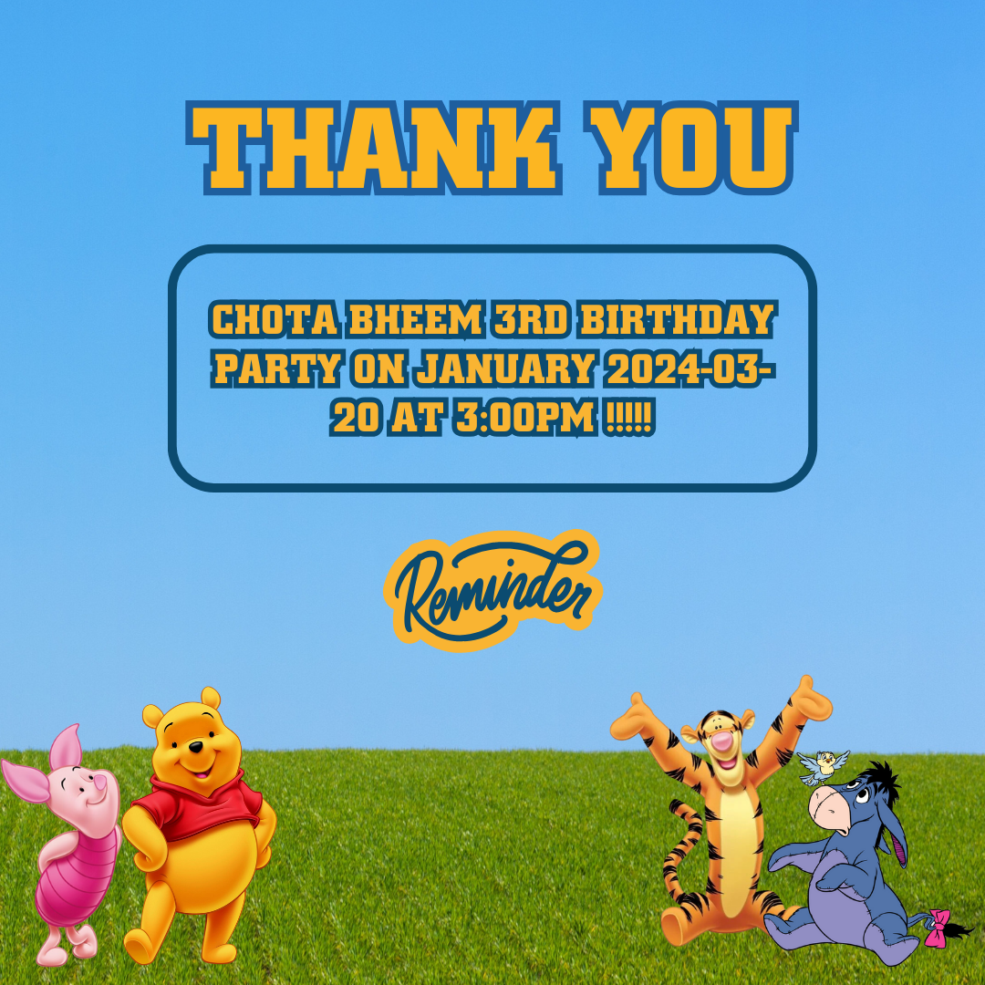 Digital Winnie The Pooh Birthday Event Reminder Card