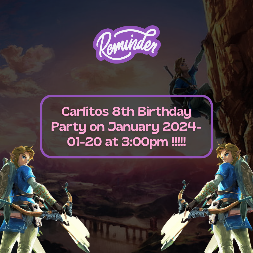 Digital Zelda Breath of the Wild Birthday Party Reminder Card
