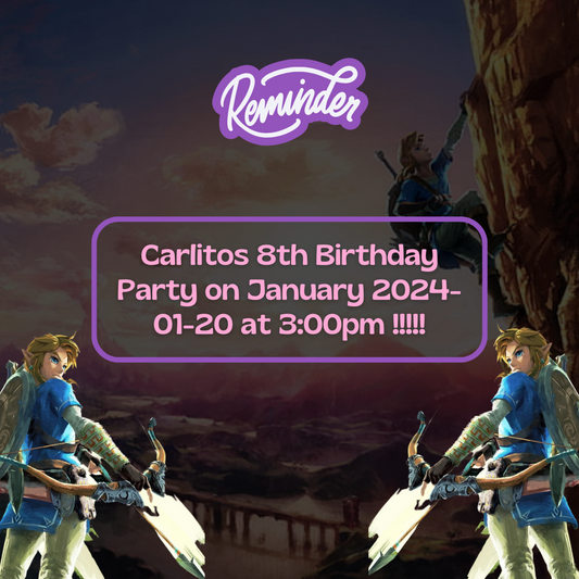 Digital Zelda Breath of the Wild Birthday Party Reminder Card