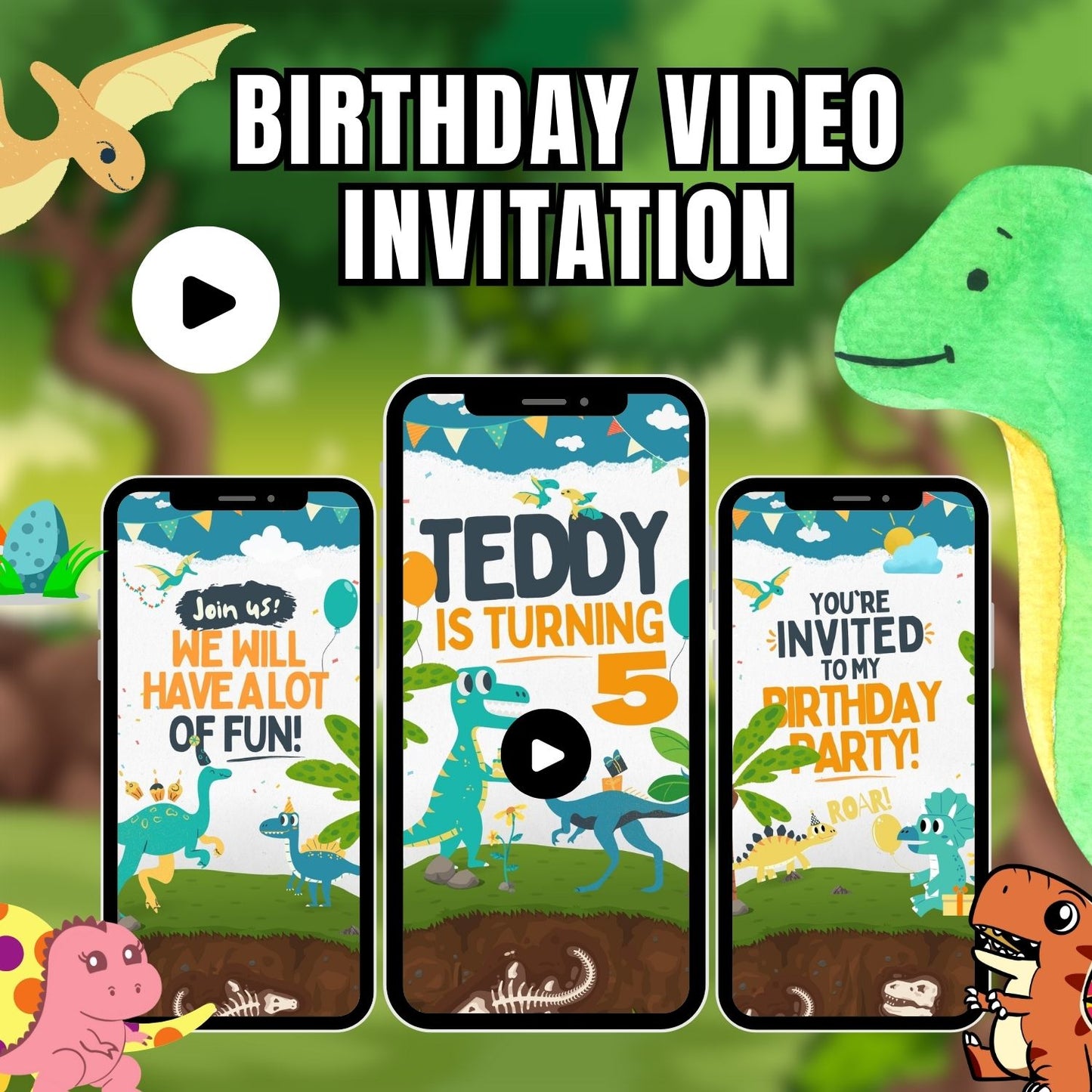 Dinosaur Animated Birthday Invitation | Custom Dinosaur Video Birthday Invitations