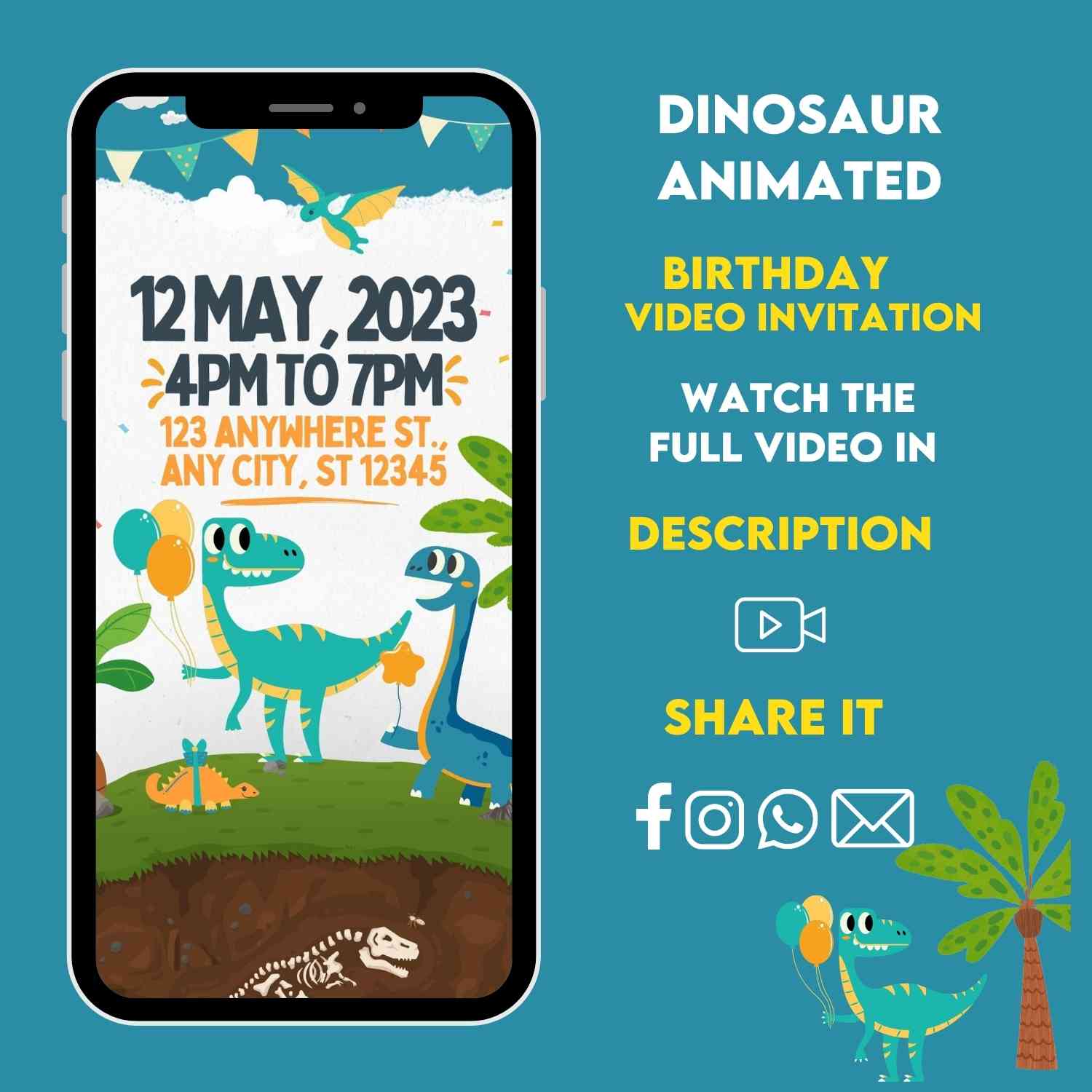 Dinosaur Animated Birthday Invitation | Custom Dinosaur Video Birthday Invitations