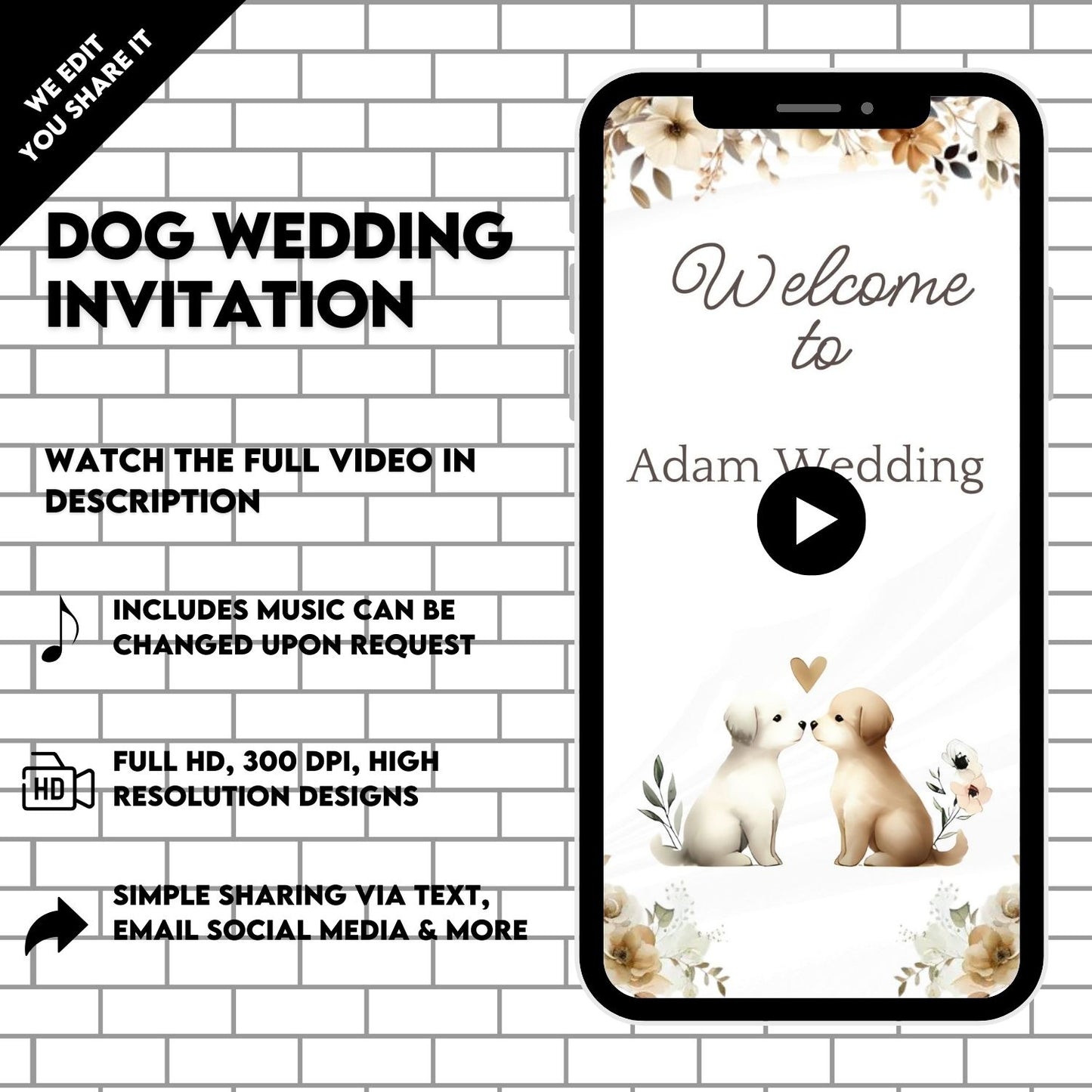 Dog Wedding Animated Video Invitation | Custom Dog wedding invite