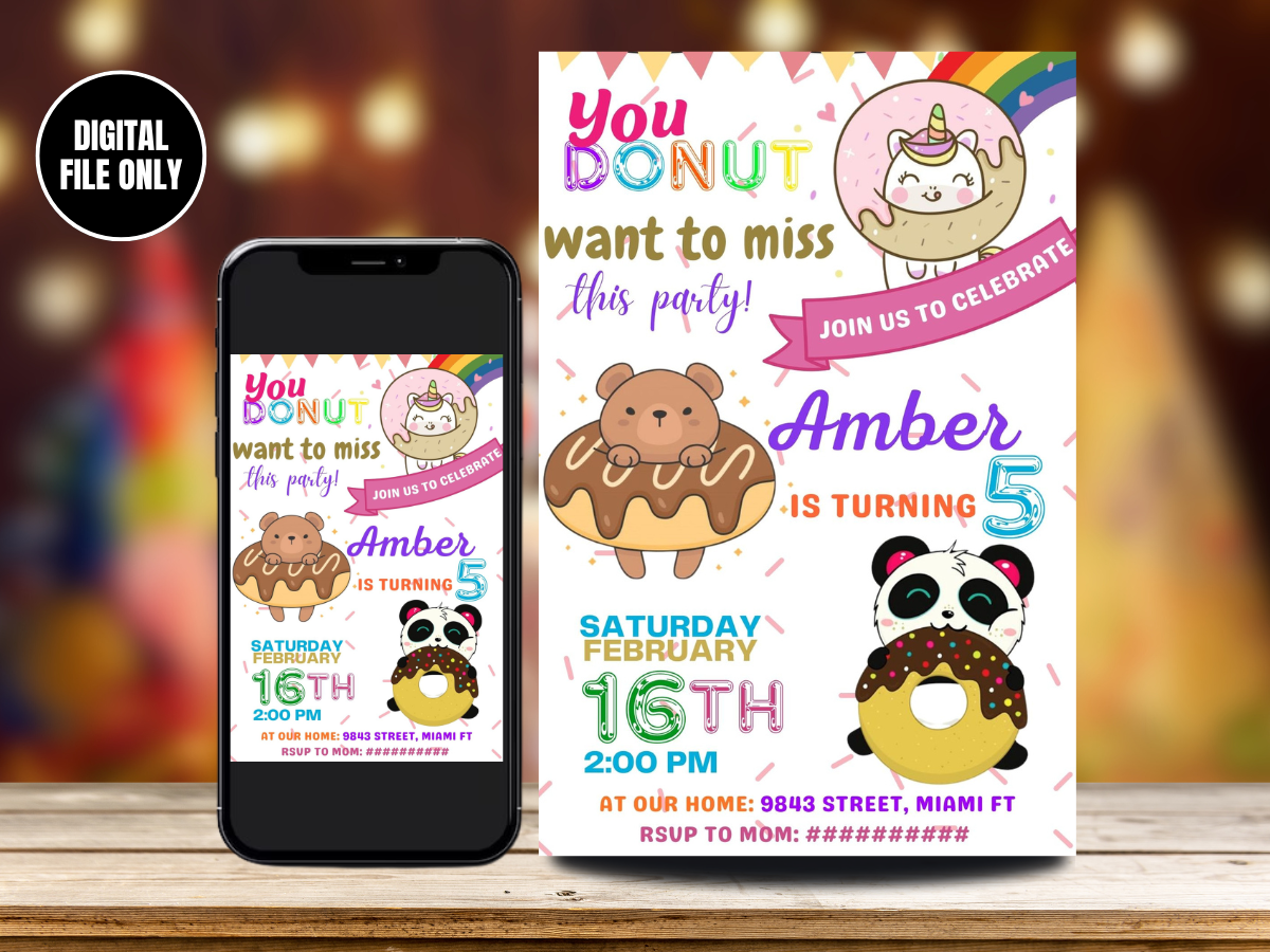 Donut Birthday Party Digital Card Invitation | Fun and Delicious Celebration