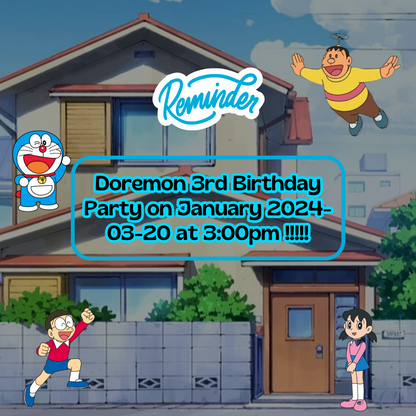 Doraemon Birthday Party Event Reminder Card