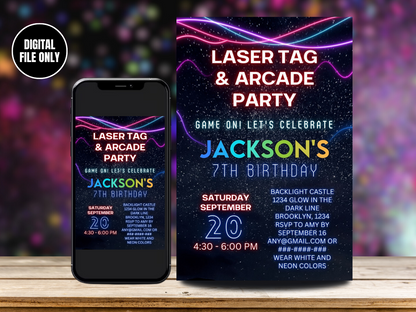 Editable Laser Tag Arcade Birthday Party Invitation Template