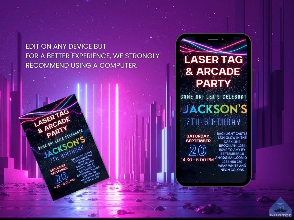 Editable Laser Tag Arcade Birthday Party Invitation Template