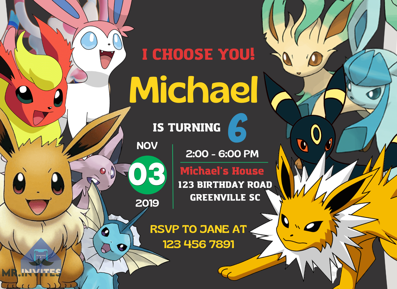 Magical Eevee Evolutions Birthday Invitation | Customizable and Fun