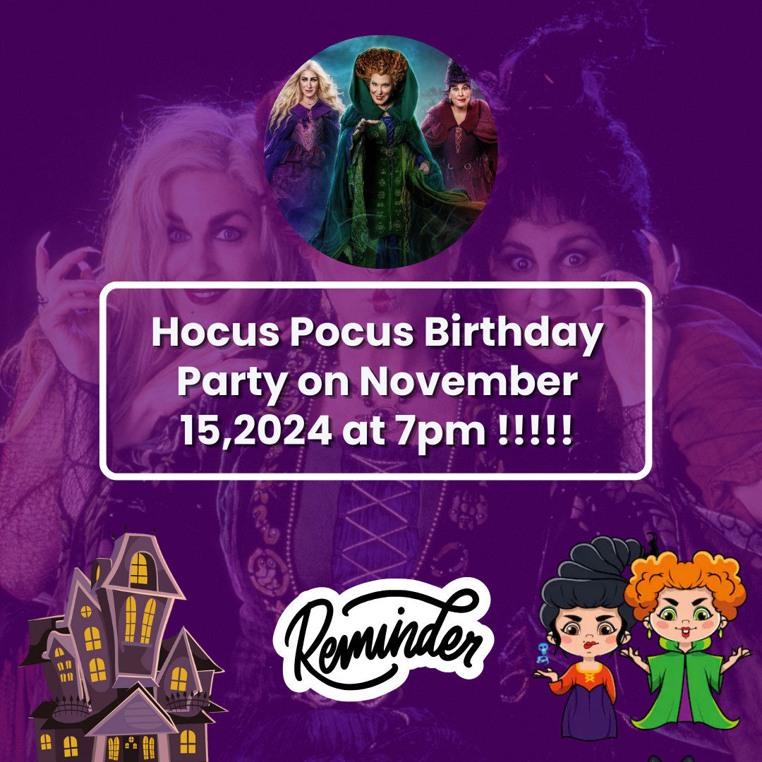 Enchanting Hocus Pocus Animated Birthday Reminder Card