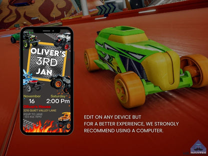 Exciting Monster Trucks Jam Digital Birthday Invitation