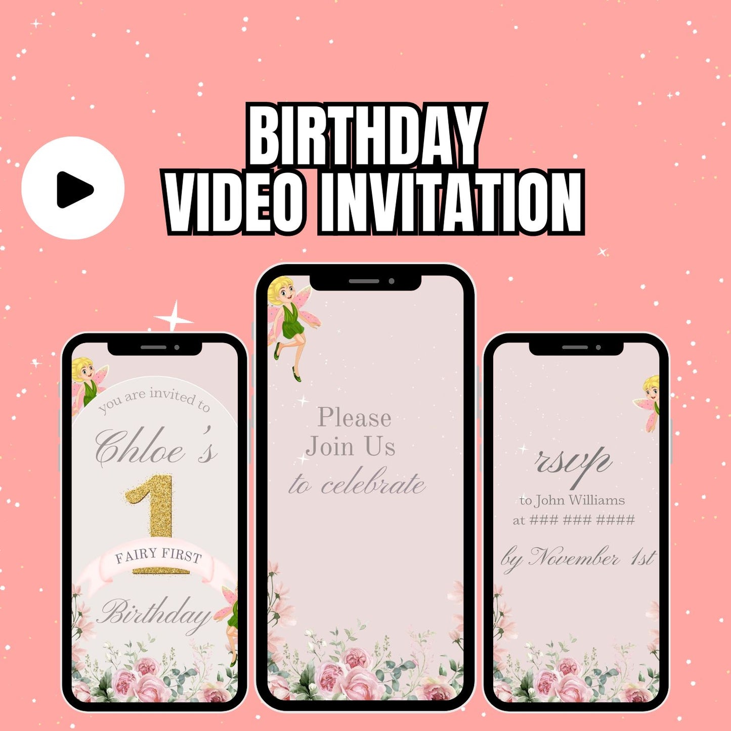 Fairy 1st Birthday Video Invitation | Boho Arch 1st Birthday Invite