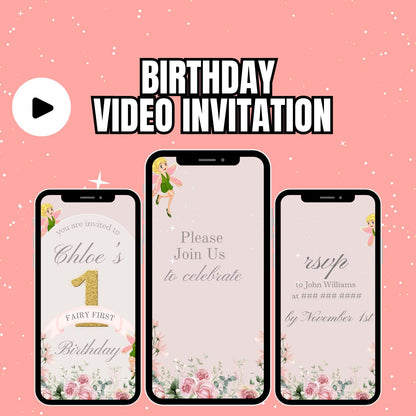 Fairy 3rd Birthday Video Invitation | Boho Arch 3rd Birthday Invite