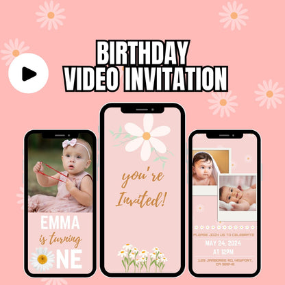 Daisy 4th Birthday Video Invitation | Girl Birthday Video Invite