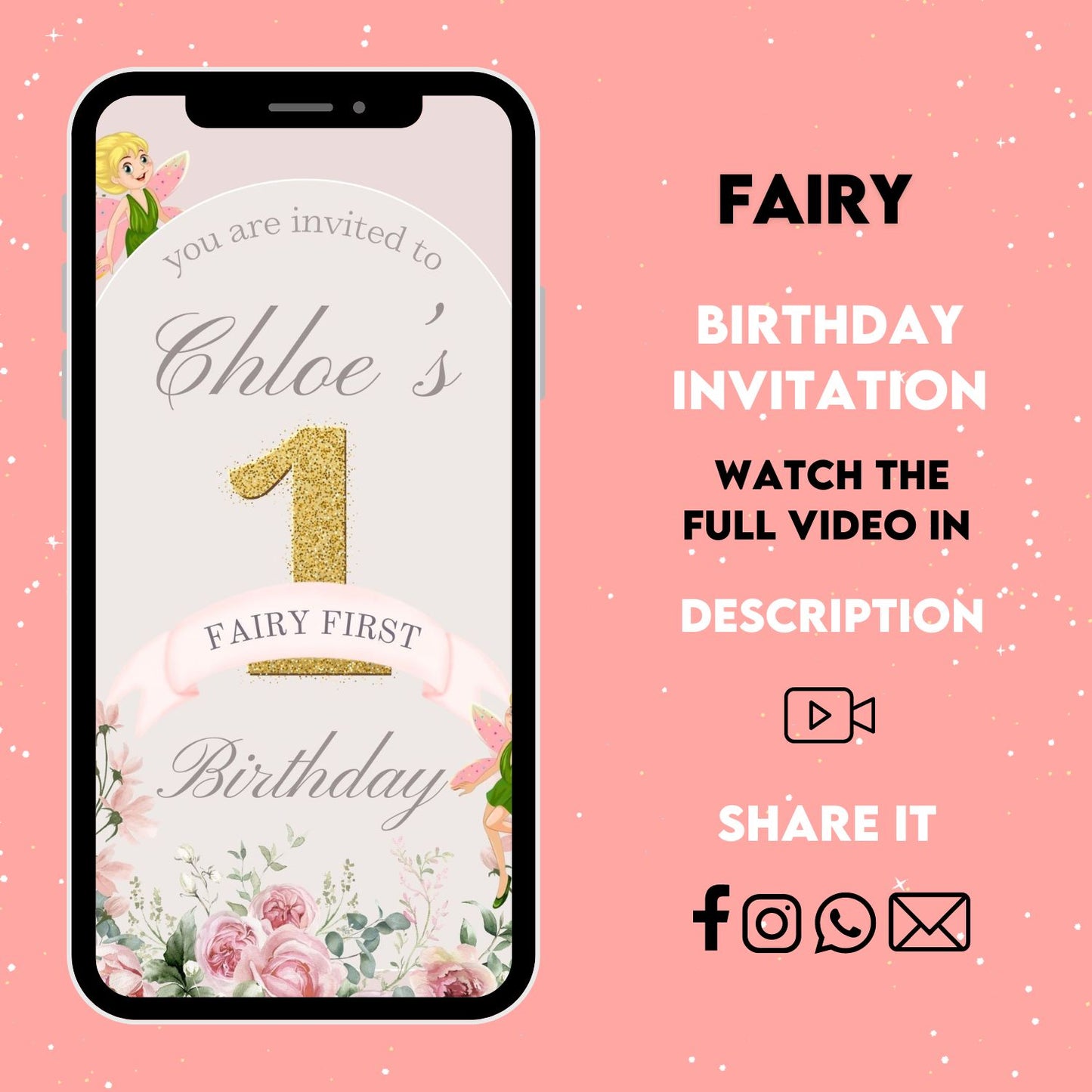 Fairy 3rd Birthday Video Invitation | Boho Arch 3rd Birthday Invite