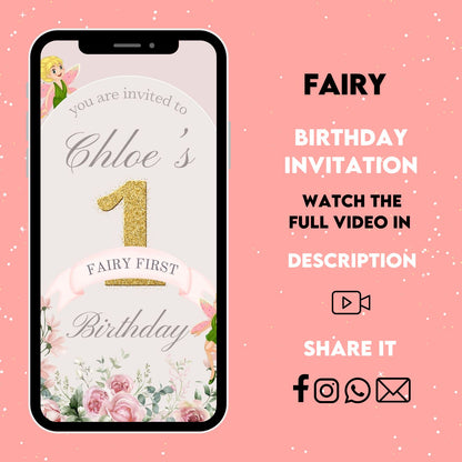 Fairy Birthday Video Invitation | Boho Arch Birthday Invite