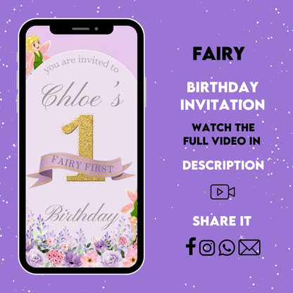 Fairy 1st Birthday video Invitation | Boho Arch 1st Birthday Party Invite