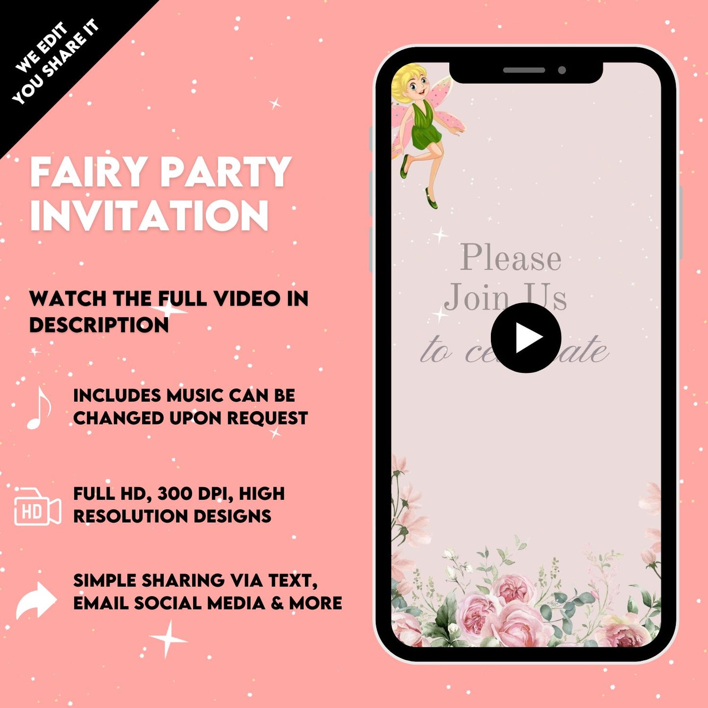 Fairy Birthday Video Invitation | Boho Arch Birthday Invite