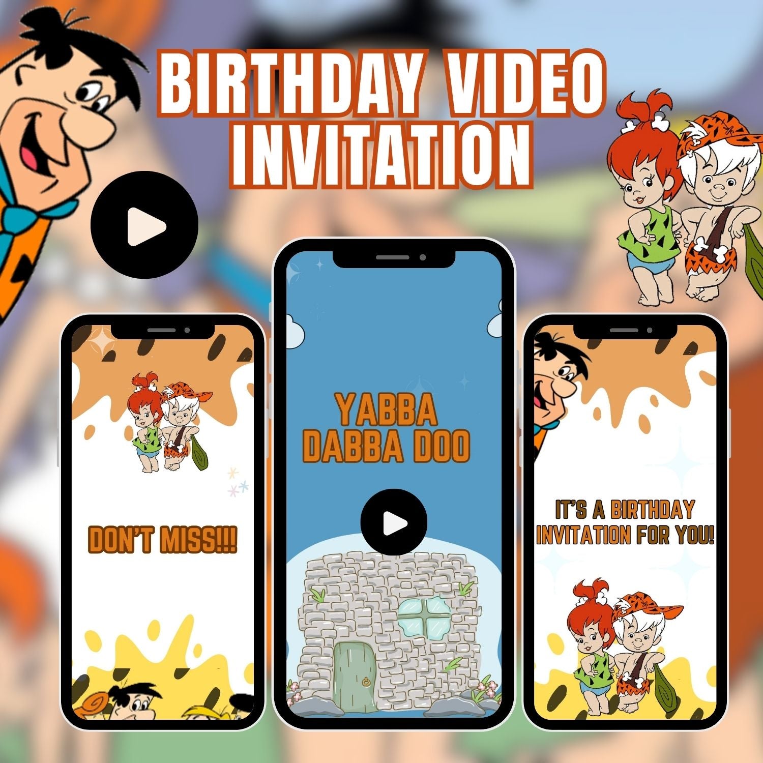 Flintstone Bam Bam Birthday Video Invitation  Personalized Flintstone Bam Bam Invitation