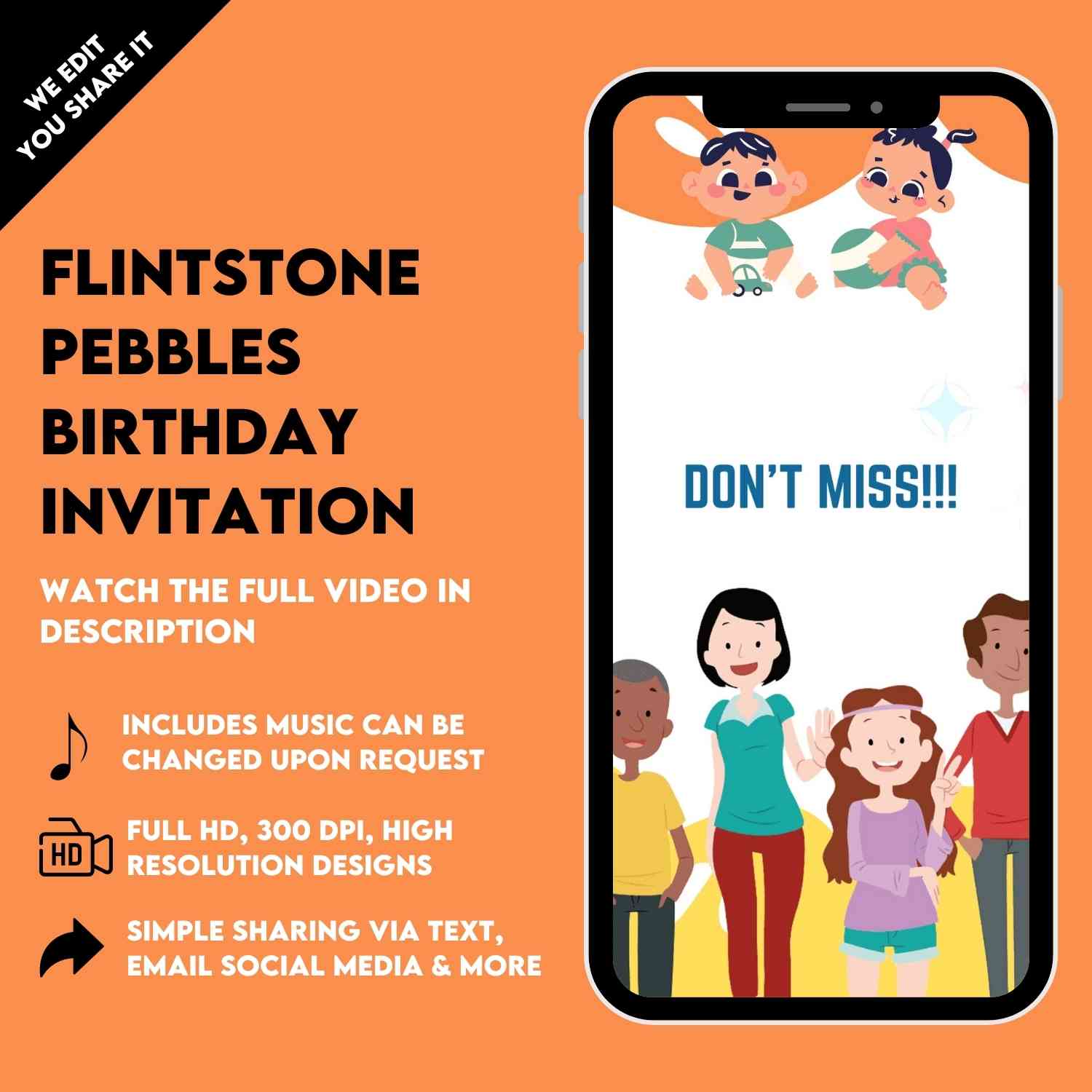 Flintstone Pebbles Birthday Video Invitation | Flintstone Birthday Video Invite