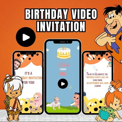 Flintstone Pebbles Birthday Video Invitation | Flintstone Birthday Video Invite