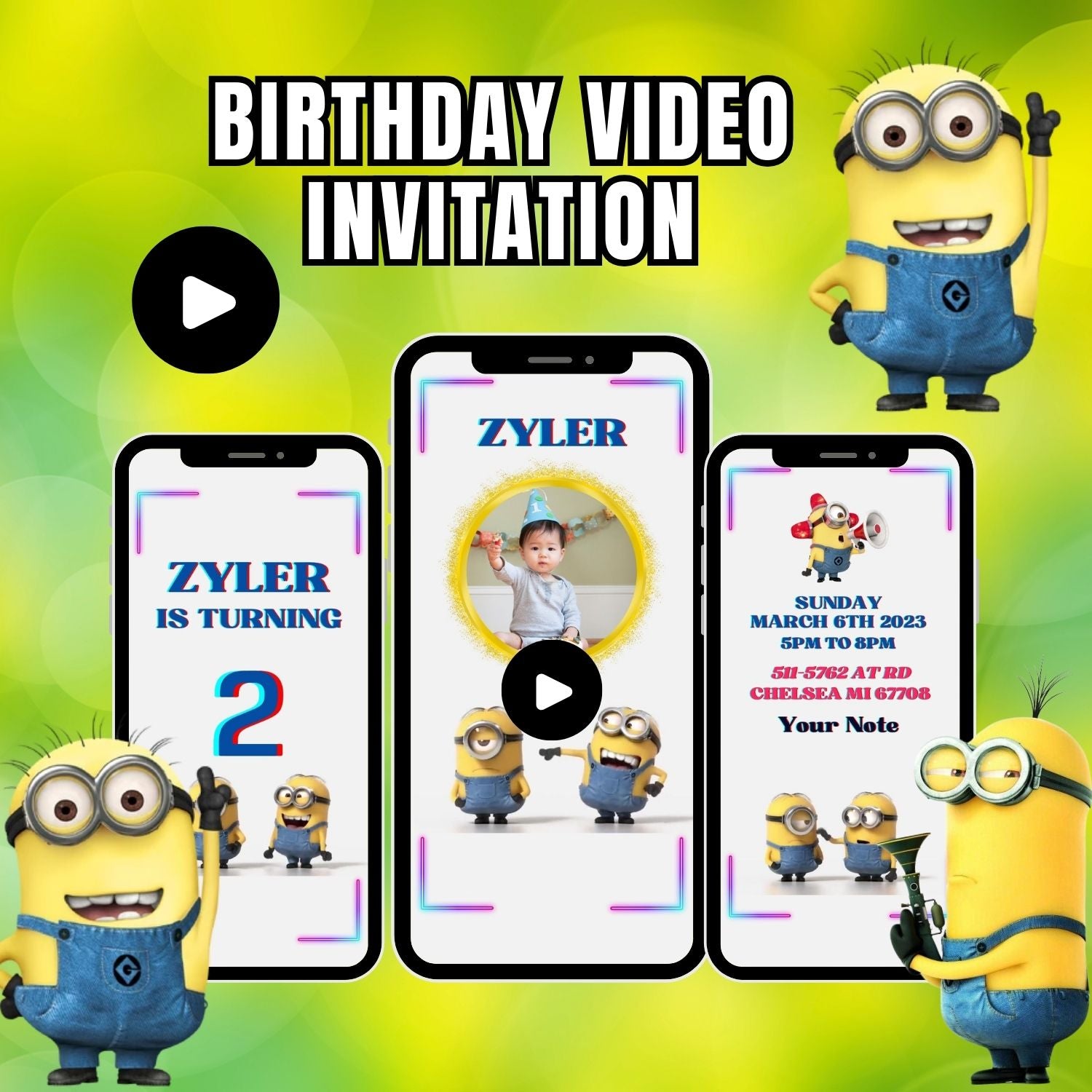 Fun and Animated Minion Birthday Party Video Invitation | Minion Birthday Invite