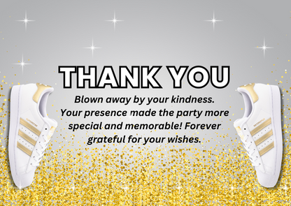 Glamorous Gold Sneaker Ball Birthday Thank You Card For Your Birthday