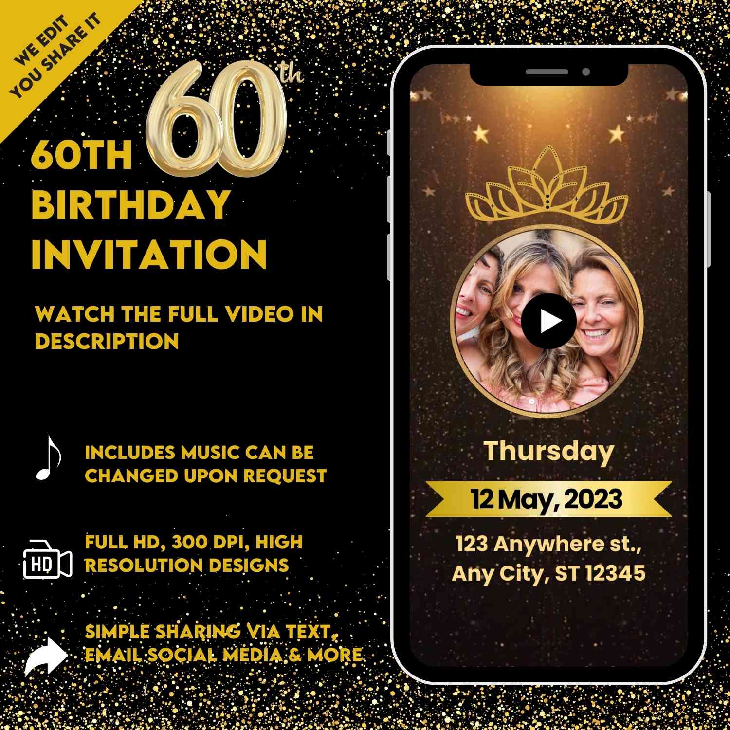 Animated 60th Birthday Video Invitation | Beautiful Birthday Party Invite