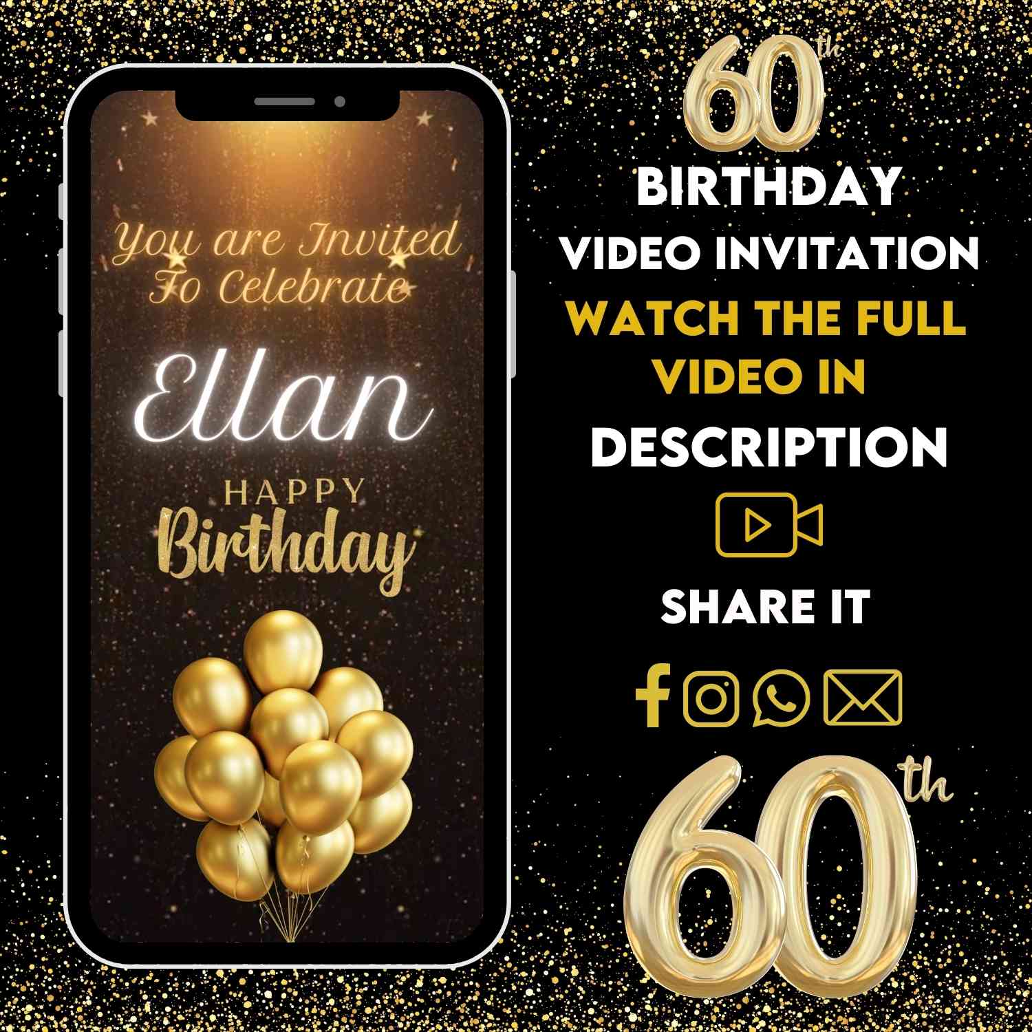 Animated 60th Birthday Video Invitation | Beautiful Birthday Party Invite