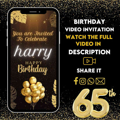 Animated 65th Birthday Video Invitation | 65th Birthday Party Invite