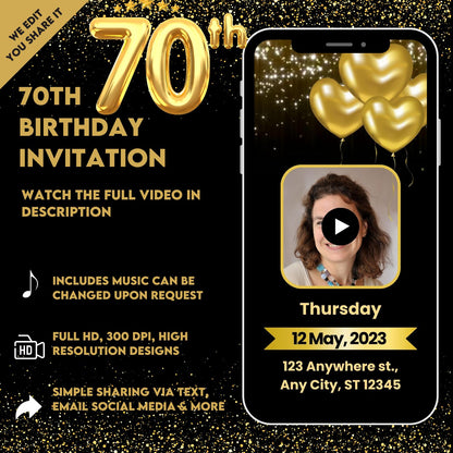 70th Digital Birthday Video Invitation