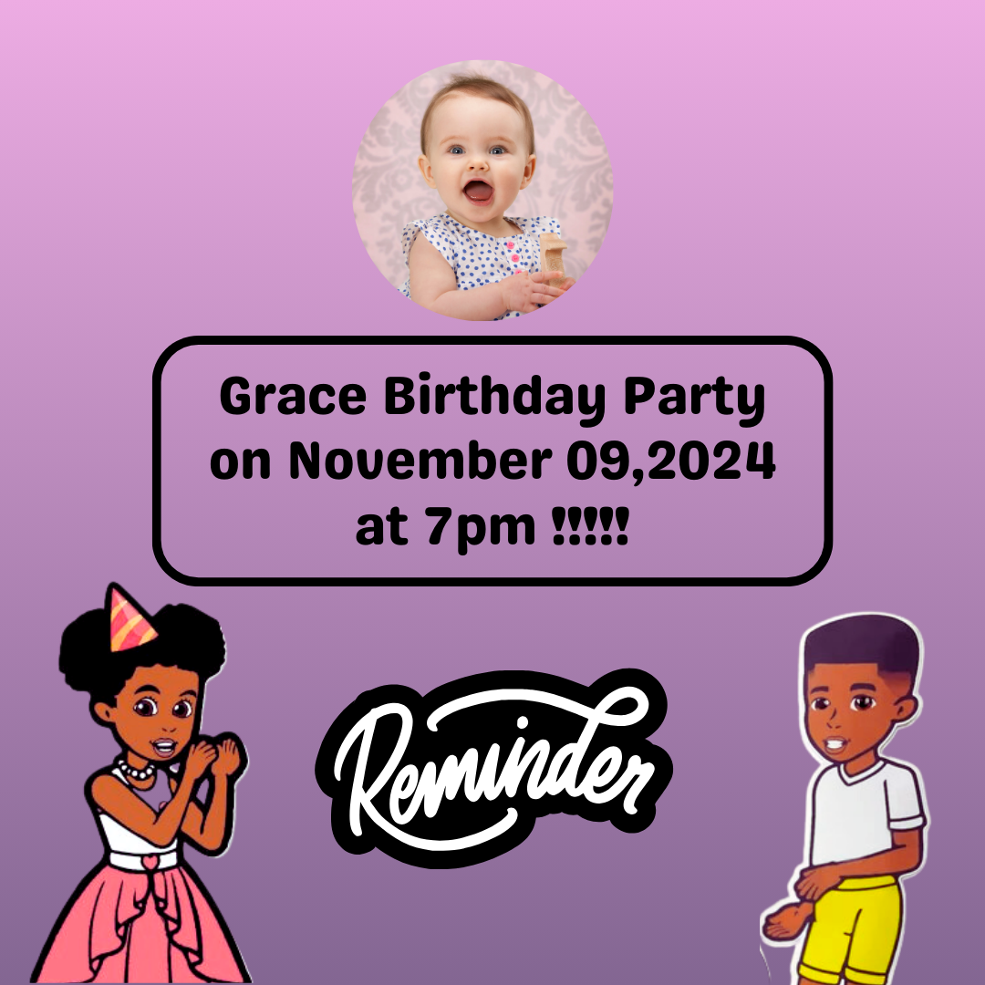 Grace Girl Birthday Reminder Card for Your Birthday or Event