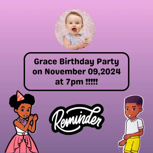 Grace Girl Birthday Reminder Card for Your Birthday or Event