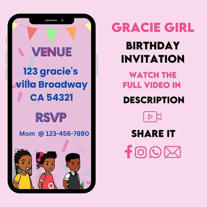 Gracie Girl Birthday Video Invitation | Enchanting Gracie Girl Birthday Invite