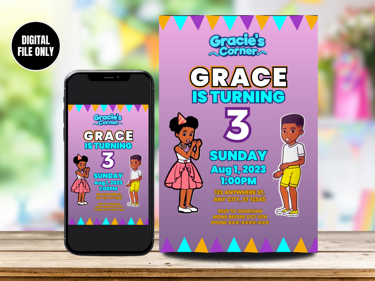 Gracie Girl Digital Birthday Invitation | Custom Birthday Party Invite