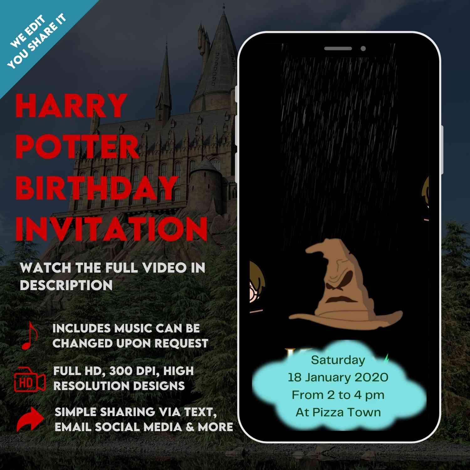 Harry Potter Invitation - Wizards and Witches Birthday