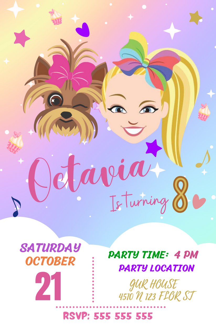 Jojo Siwa Birthday Invitations | Jojo Siwa Customizable Party Invites ...